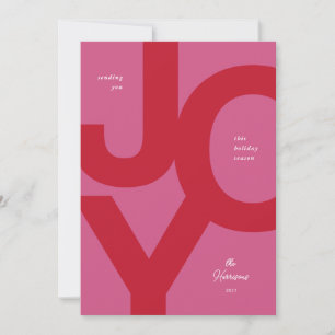Kleurrijke kerstkaart met tekst 'Bold Joy Pink & R