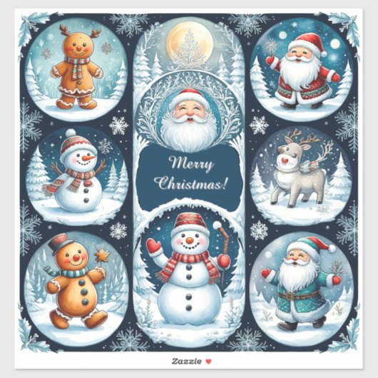 Kleurrijke kerstkaart sticker (Vel)