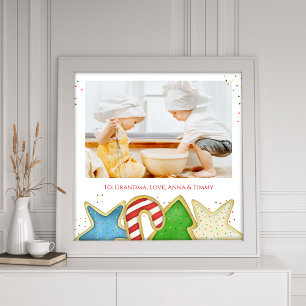 Kleurrijke kerstkoekjes Sjabloon Foto Afdruk