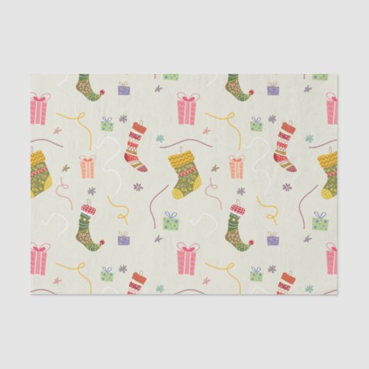 Kleurrijke kerstkousen en Cadeaus Tissuepapier (Voorkant)