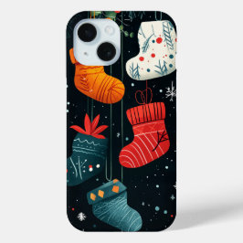 Kleurrijke Kerstkousen Feestelijke Vakantie Decor iPhone 15 Case