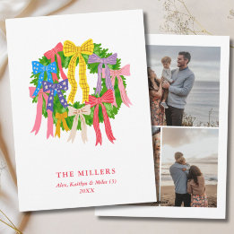 Kleurrijke Kerstkrans Pret Bogen 3 Foto Familie Feestdagenkaart