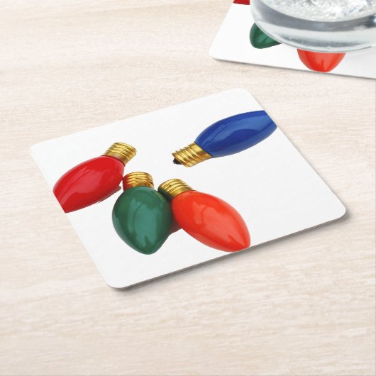 Kleurrijke kerstlampen kartonnen onderzetters (Schuin)