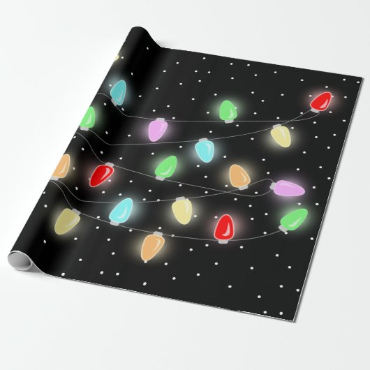 Kleurrijke kerstlichten cadeaupapier (Uitgerold)