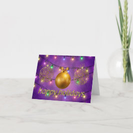 Kleurrijke kerstlichten en gouden Ornamenten Feestdagen Kaart