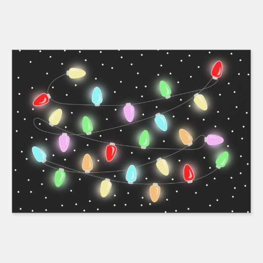 Kleurrijke kerstlichten inpakpapier vel (Voorkant)