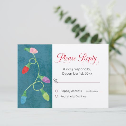 Kleurrijke kerstlichten op blauwe bruiloft (Staand voorkant)