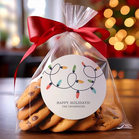 Kleurrijke kerstlichten ronde sticker