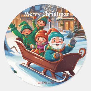 Kleurrijke Kerstman Helpers Kerst Illustratie Ronde Sticker