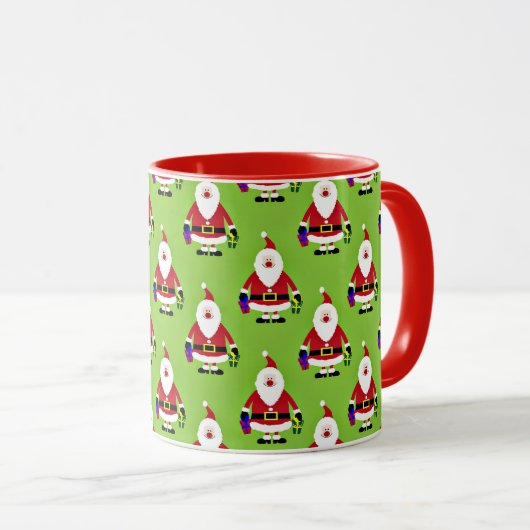 Kleurrijke Kerstman, rode rand, Mok (Voorkant rechts)