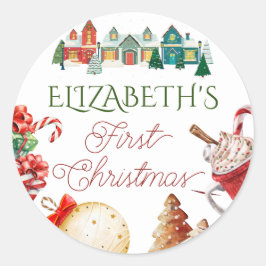 Kleurrijke Kerstmis 1e verjaardag Ronde Sticker