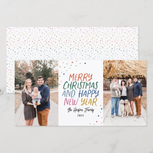 Kleurrijke Kerstmis 2 Foto Vakantiewenskaart Feestdagenkaart (Voorkant / Achterkant)