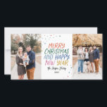 Kleurrijke Kerstmis 2 Foto Vakantiewenskaart Feestdagenkaart<br><div class="desc">Maak een stijlvolle statement deze feestdagen met deze vrolijke en leuke kerstfoto kaart met 2 van uw foto's. De voorkant heeft speelse kleurrijke gestileerde tekst met uw eigen tekst. De achterkant heeft een bijpassend kleurrijk stippenpatroon voor een extra speciale touch. Bezoek mijn winkel om meer stijlvolle kerstkaarten te zien.</div>