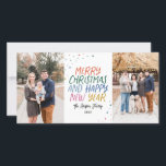 Kleurrijke Kerstmis 2 Foto Vakantiewenskaart Feestdagenkaart<br><div class="desc">Maak een stijlvolle statement deze feestdagen met deze vrolijke en leuke kerstfoto kaart met 2 van uw foto's. De voorkant heeft speelse kleurrijke gestileerde tekst met uw eigen tekst. De achterkant heeft een bijpassend kleurrijk stippenpatroon voor een extra speciale touch. Bezoek mijn winkel om meer stijlvolle kerstkaarten te zien.</div>