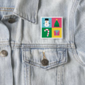 Kleurrijke Kerstmis met Snowman, Boom, Snoep Vierkante Button 5,1 Cm (In situ)