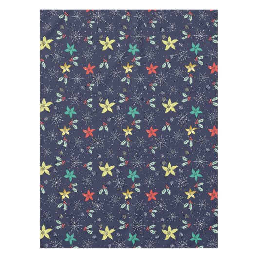 Kleurrijke Kerstmis Sneeuwvlokken & Bloemen Patroo Tafelkleed (Voorkant)