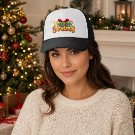 Kleurrijke Kerstmis Strik en Suikerstok Trucker Pet