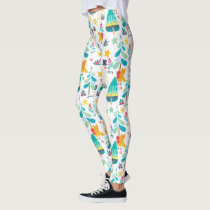Kleurrijke Kerstmis symbolen schattig dieren patro Leggings