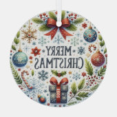 Kleurrijke Kerstmis Symbolen-Vrolijke Kerstmis Tek Glas Ornament (Achterkant)