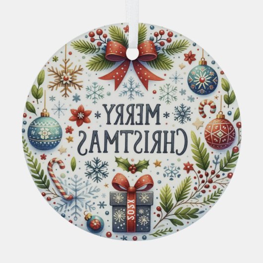 Kleurrijke Kerstmis Symbolen-Vrolijke Kerstmis Tek Glas Ornament (Achterkant)