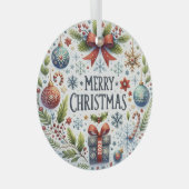 Kleurrijke Kerstmis Symbolen-Vrolijke Kerstmis Tek Glas Ornament (Voorkant Rechts)