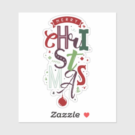 Kleurrijke Kerstmis Typografie Lettering Sticker (Vel)