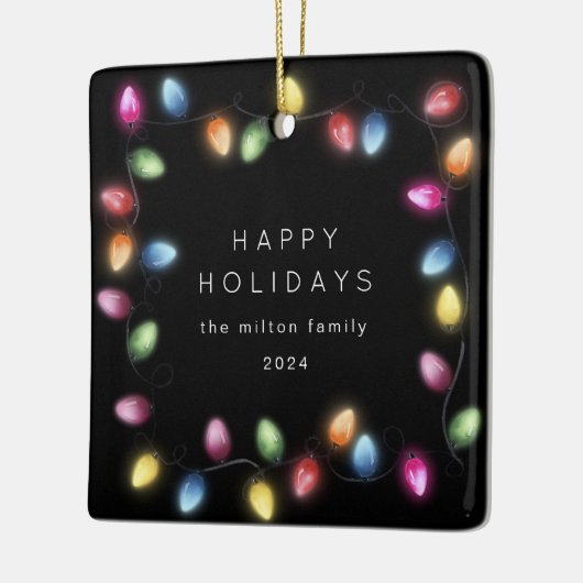 Kleurrijke Kerstmislichten Monogram Keramisch Ornament (Links)
