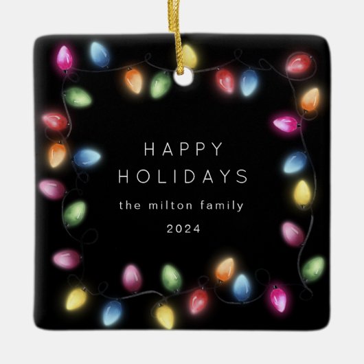 Kleurrijke Kerstmislichten Monogram Keramisch Ornament (Voorkant)