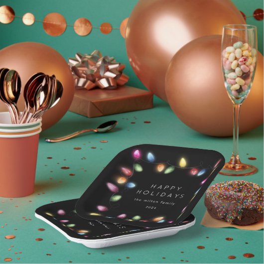 Kleurrijke Kerstmislichten Monogram Papieren Bordje (Multi)