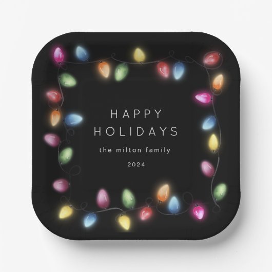 Kleurrijke Kerstmislichten Monogram Papieren Bordje (Voorkant)