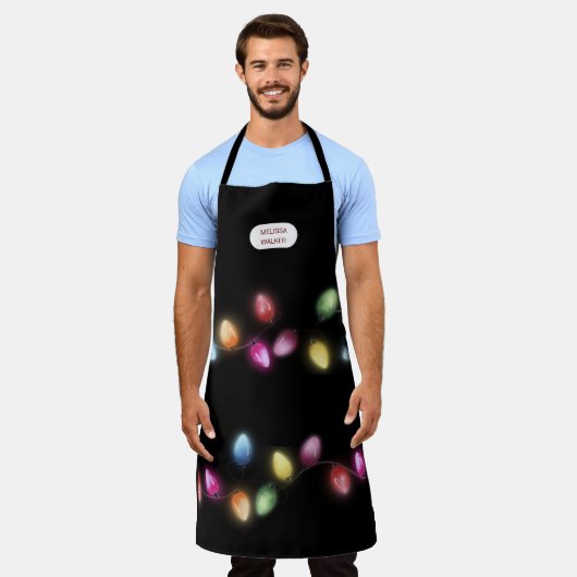 Kleurrijke Kerstmislichten Monogram Schort (Gedragen)