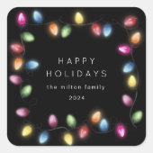 Kleurrijke Kerstmislichten Monogram Vierkante Sticker (Voorkant)