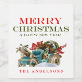 Kleurrijke Kerstnaam Voertuig Vrolijk Kerstfeest Wijn Etiket (Enkel label)