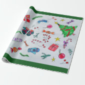 Kleurrijke kerstobjecten gesponnen op pagina W Cadeaupapier (Uitgerold)