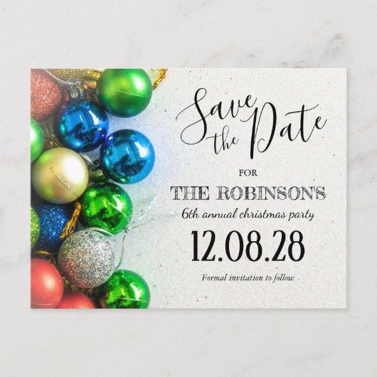 Kleurrijke kerstpartij sparen de datum aankondigingskaart (Voorkant)