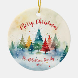 Kleurrijke kerstpijnbomen keramisch ornament