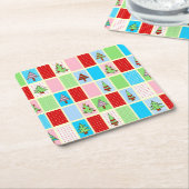 Kleurrijke kerstpleinen kartonnen onderzetters (Schuin)