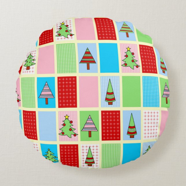 Kleurrijke kerstpleinen rond kussen (Voorkant)