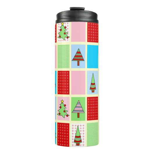 Kleurrijke kerstpleinen thermosbeker (Voorkant)