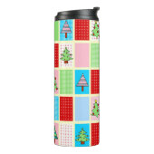 Kleurrijke kerstpleinen thermosbeker (Gedraaid links)