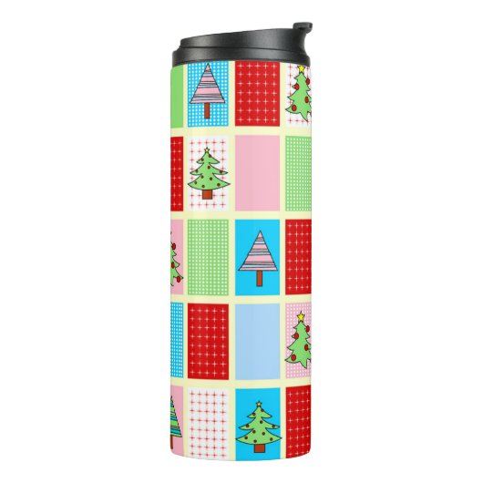 Kleurrijke kerstpleinen thermosbeker (Gedraaid links)