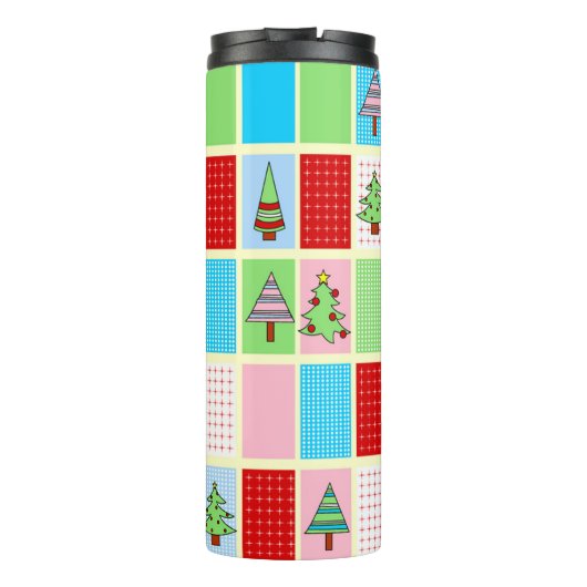 Kleurrijke kerstpleinen thermosbeker (Achterkant)