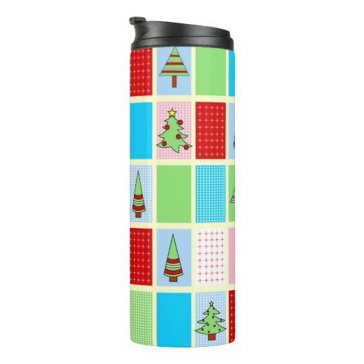 Kleurrijke kerstpleinen thermosbeker (Geroteerd rechts)