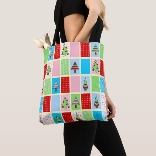 Kleurrijke kerstpleinen tote bag (Dichtbij)