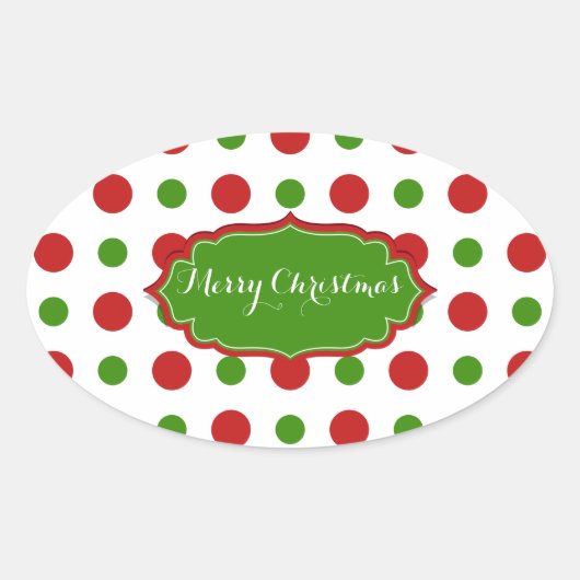Kleurrijke kerstrode en groene pokadots ovale sticker (Voorkant)