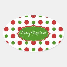 Kleurrijke kerstrode en groene pokadots ovale sticker