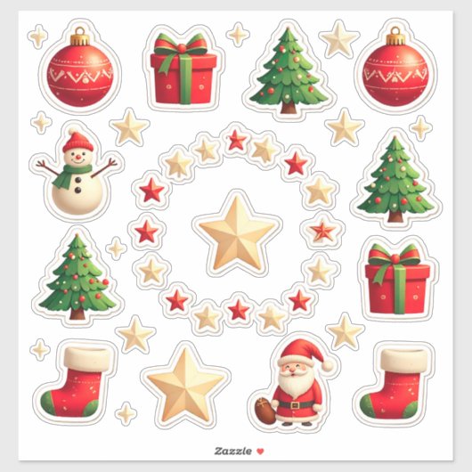 Kleurrijke Kerstset Sticker (Vel)