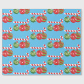 Kleurrijke kerstsnoepjes en Ornamenten Cadeaupapier (Vlak)