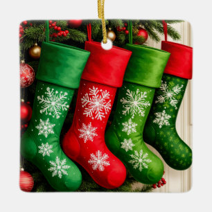 Kleurrijke Kerstsokken die Samen Hangen Keramisch Ornament