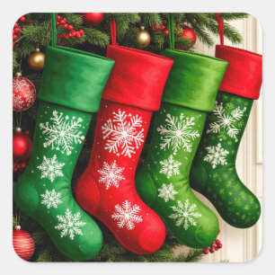 Kleurrijke Kerstsokken die Samen Hangen Vierkante Sticker